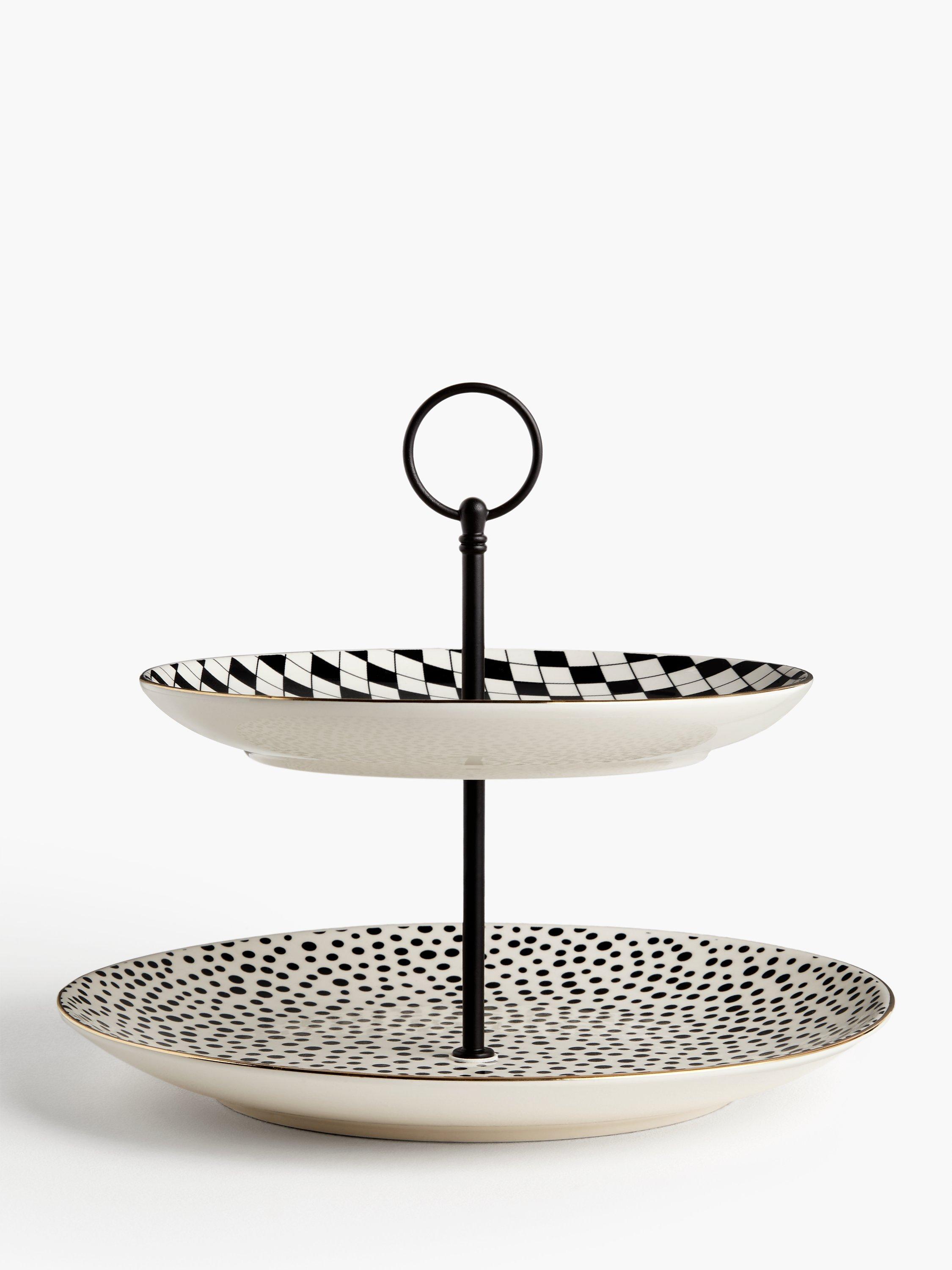 John Lewis & Partners Fusion 2-Tier Cake Stand, White/Black