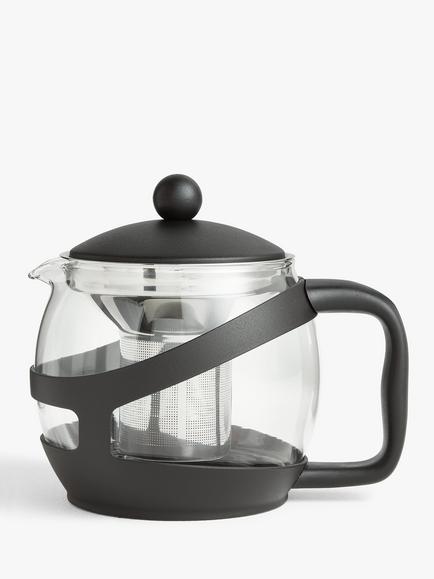 John Lewis 5 Cup Glass Teapot with Filter, 1.2L, Clear/Black, Clear/Black