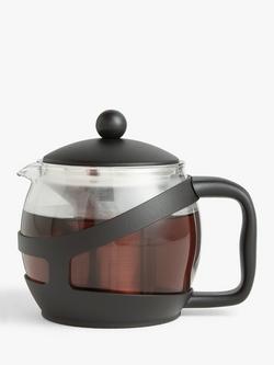 John Lewis 5 Cup Glass Teapot with Filter, 1.2L, Clear/Black - view 2, Clear/Black