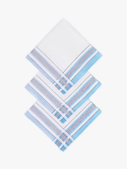 John Lewis Check & Stripe Handkerchiefs, Pack of 3, White, White