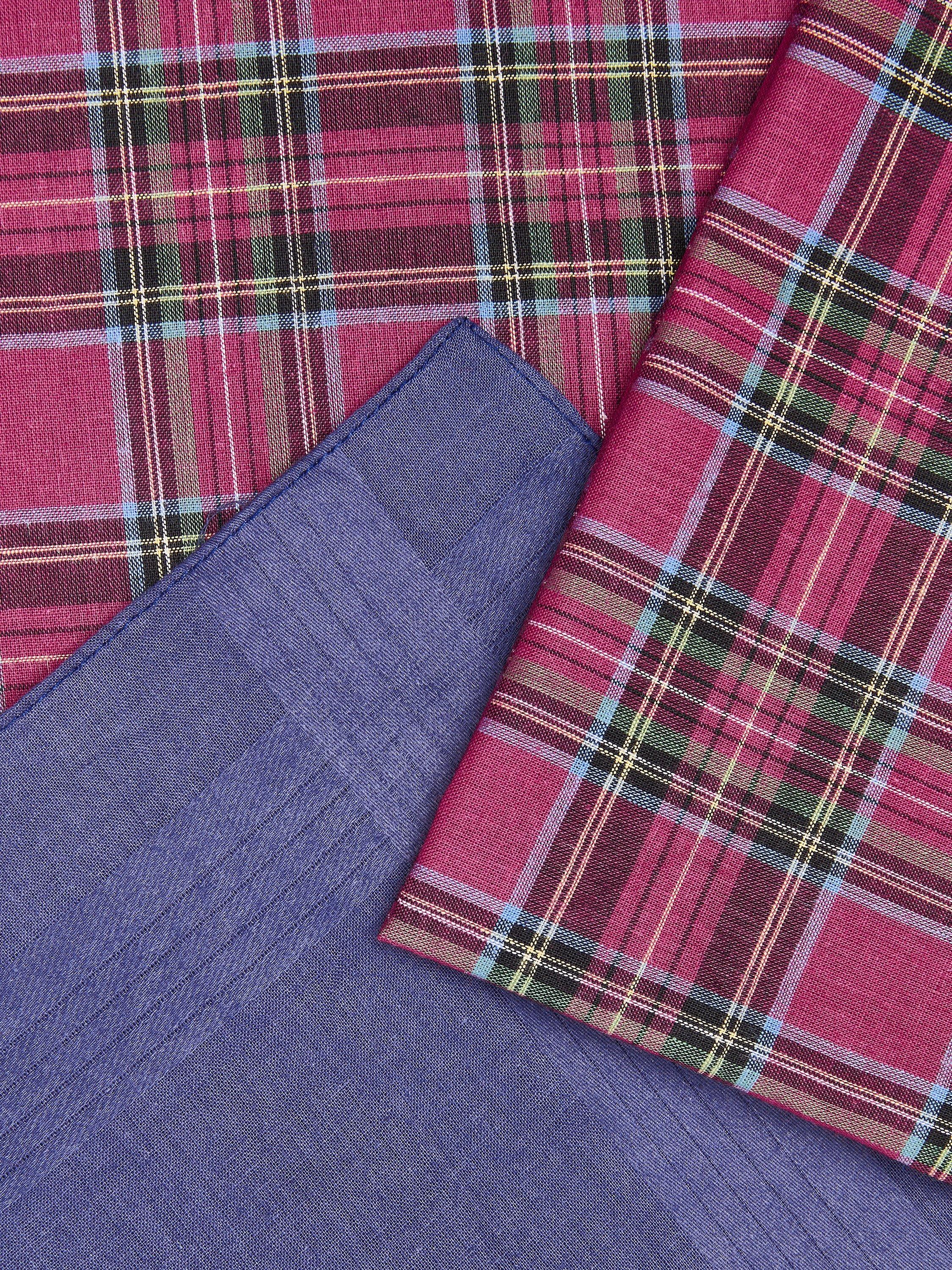 John Lewis Tartan Cotton Handkerchiefs, Pack of 3, Blue/Purple