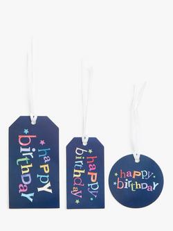 John Lewis Happy Birthday Gift Tags, Pack of 3, Blue
