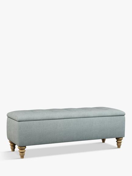 John Lewis Rouen Upholstered Ottoman Storage Box, Soft Touch Chenille Duck Egg
