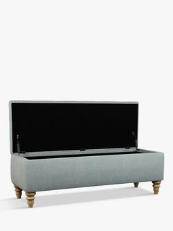 John Lewis Rouen Upholstered Ottoman Storage Box - view 2, Soft Touch Chenille Duck Egg