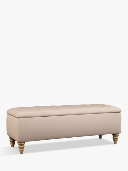John Lewis Rouen Upholstered Ottoman Storage Box, Cotton Effect Pink