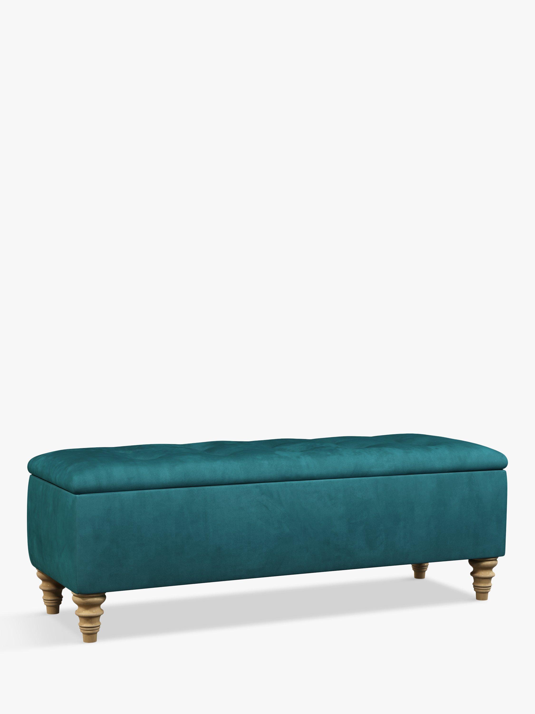 John Lewis Rouen Upholstered Ottoman Storage Box, Deep Velvet Teal
