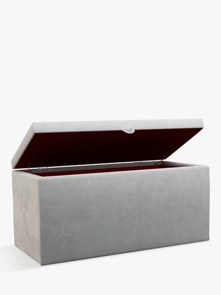 John Lewis Emily Upholstered Ottoman Storage Box - view 2, Deep Velvet Steel
