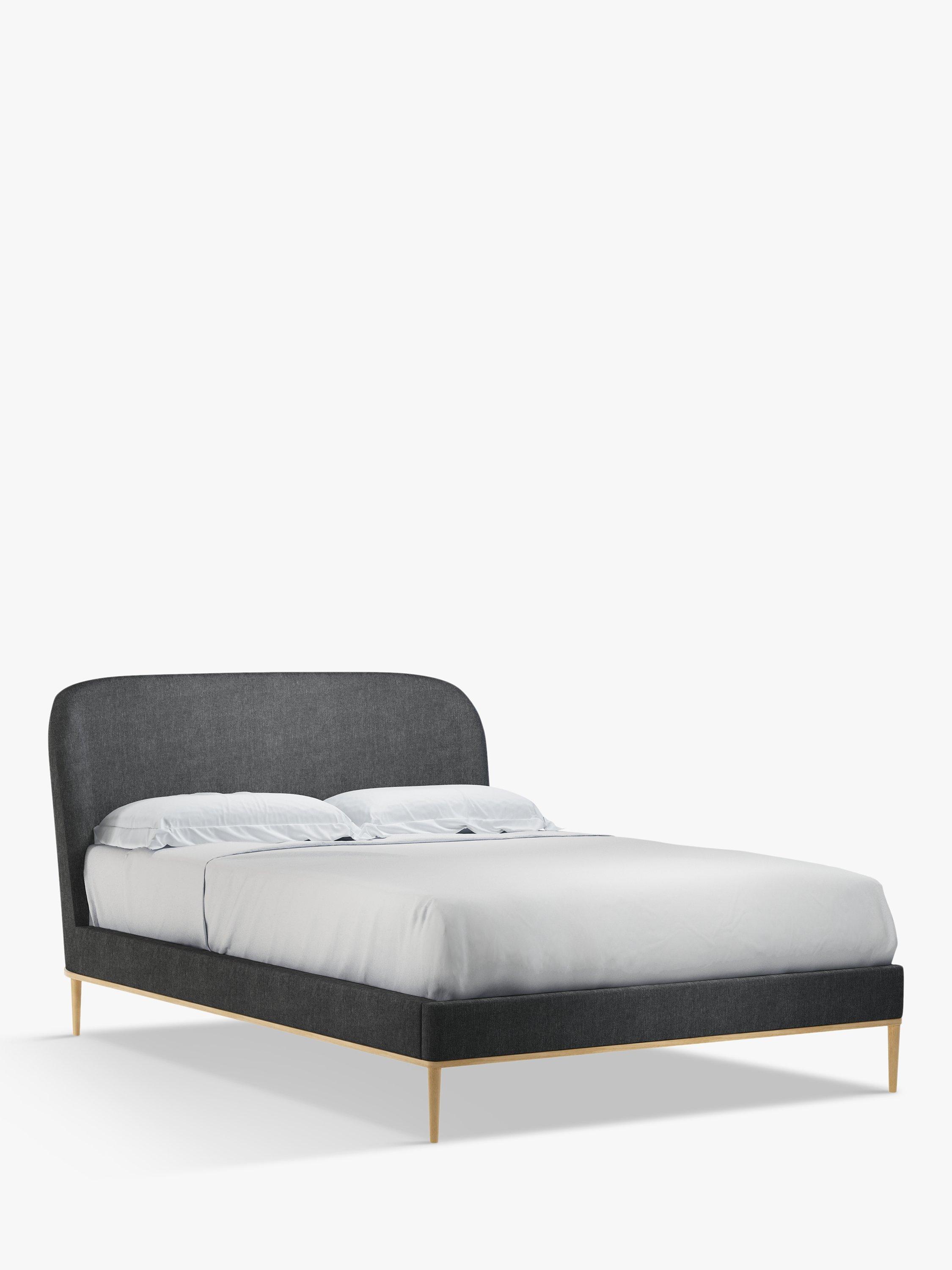John Lewis Show-Wood Upholstered Bed Frame, Double, Soft Touch Chenille Charcoal