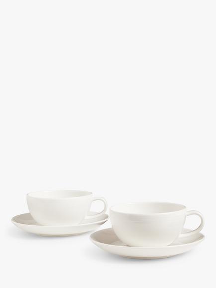 John Lewis Luna Fine China Tea Cup and Saucer, 260ml, Set of 2, Natural, Natural