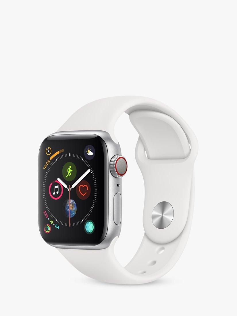 Apple Watch Series 4, GPS and Cellular, 40mm Silver Aluminium Case with Sport Band, White