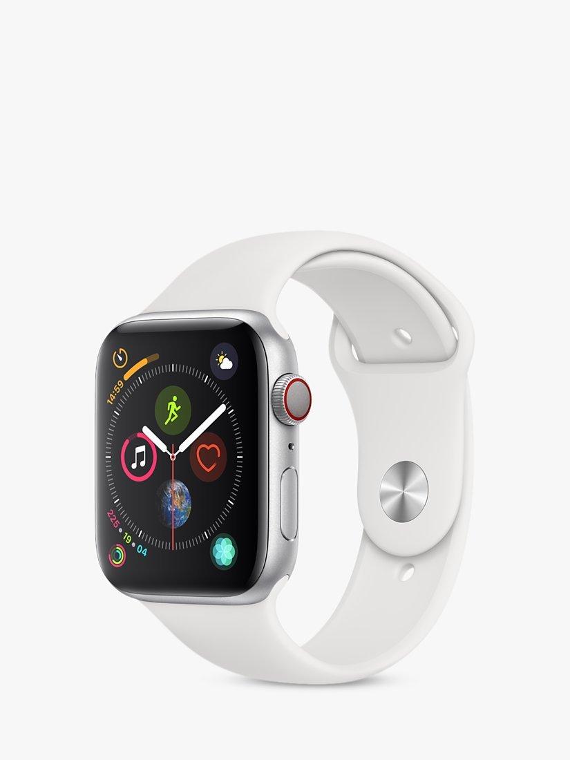 Apple Watch Series 4 GPS and Cellular 44mm Silver Aluminium Case with Sport Band White