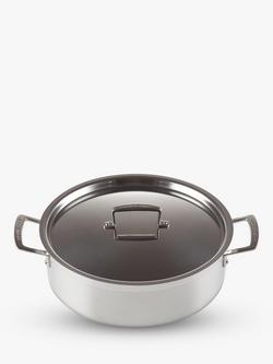 Le Creuset 3-Ply Stainless Steel Sauteuse Pan, 28cm - view 2, Silver