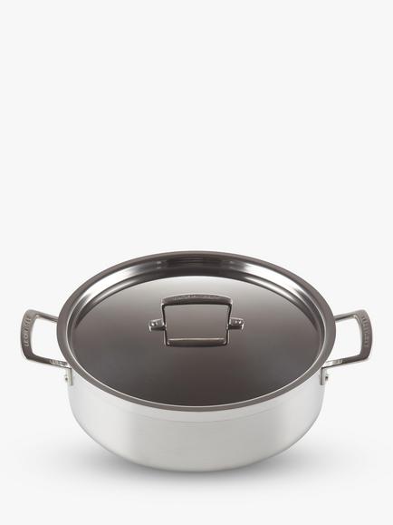 Le Creuset 3-Ply Stainless Steel Sauteuse Pan, 28cm - view 2, Silver