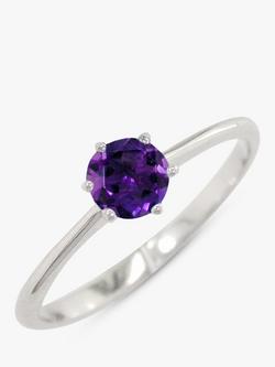 E.W Adams 9ct Gold Claw Set Round Ring, N, Amethyst