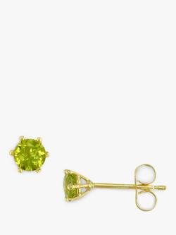 E.W Adams 9ct Gold Claw Set Peridot Round Stud Earrings, Green