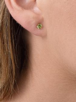E.W Adams 9ct Gold Claw Set Peridot Round Stud Earrings - view 2, Green