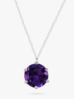 E.W Adams 9ct Gold Round Pendant Necklace, Amethyst