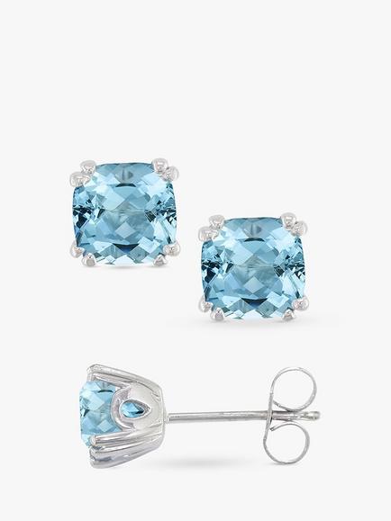E.W Adams 9ct White Gold Aquamarine Square Stud Earrings, Blue