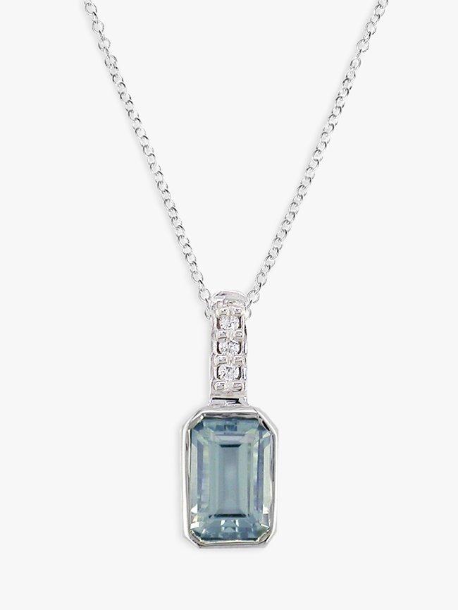 Product image 1 of 4, which shows E.W Adams 9ct White Gold Aquamarine and Diamond Pendant Necklace
