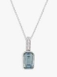 E.W Adams 9ct White Gold Aquamarine and Diamond Pendant Necklace