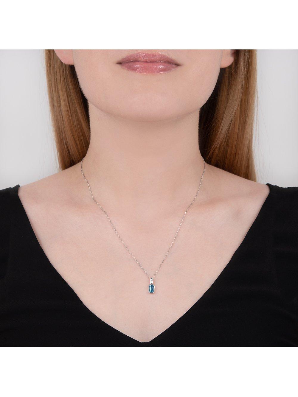 Product image 3 of 4, which shows E.W Adams 9ct White Gold Aquamarine and Diamond Pendant Necklace