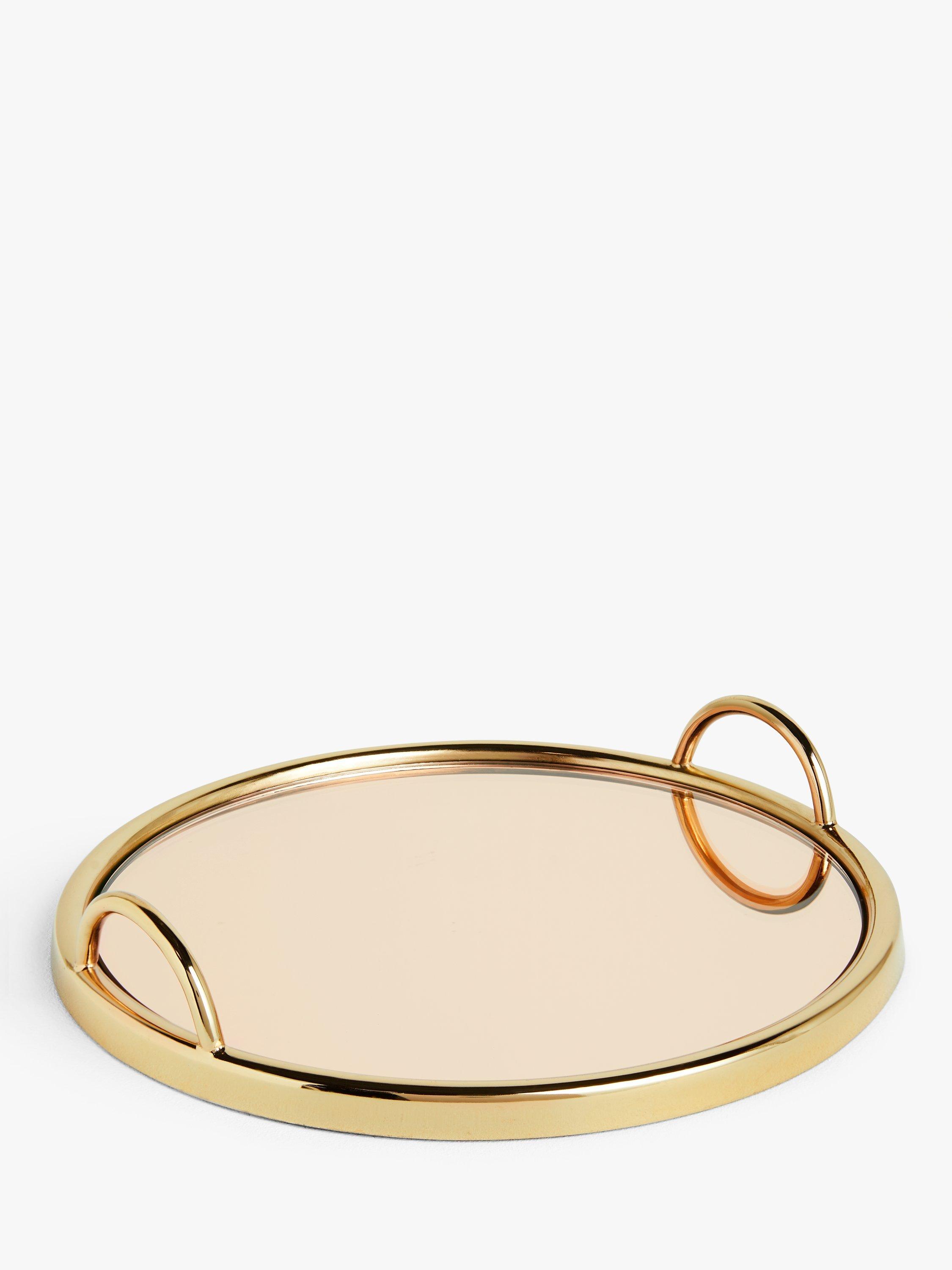 John Lewis & Partners Round Mirror Tray, Pink/Brass
