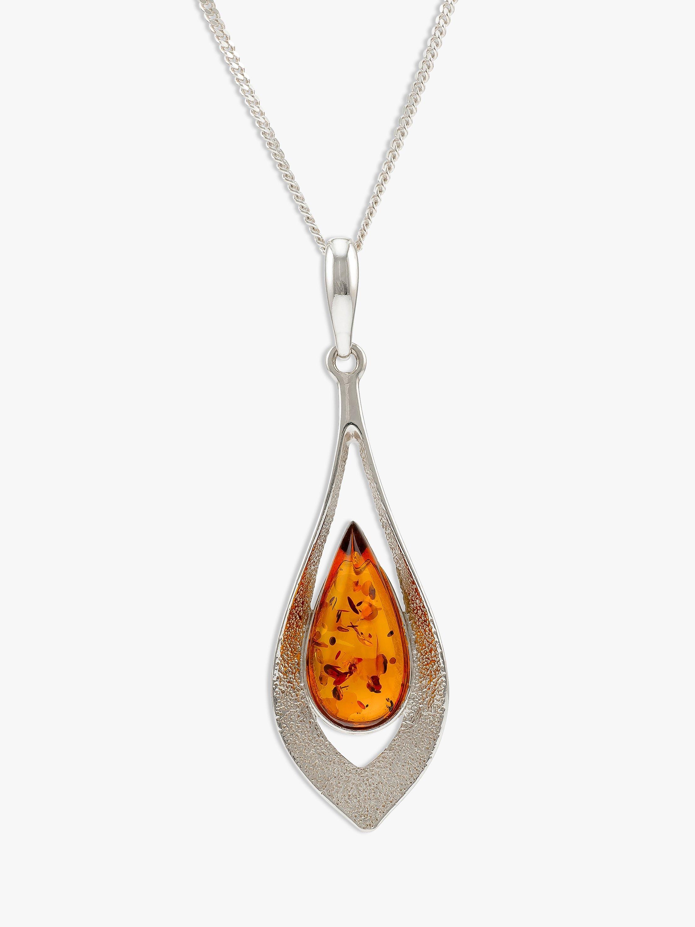 Product image 1 of 3, which shows Be-Jewelled Amber Teardrop Pendant Necklace, Cognac