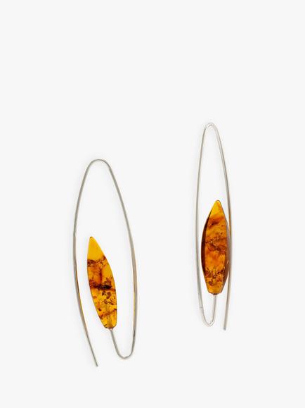Be-Jewelled Amber Oval Hook Drop Earrings, Silver/Cognac, Silver/Cognac
