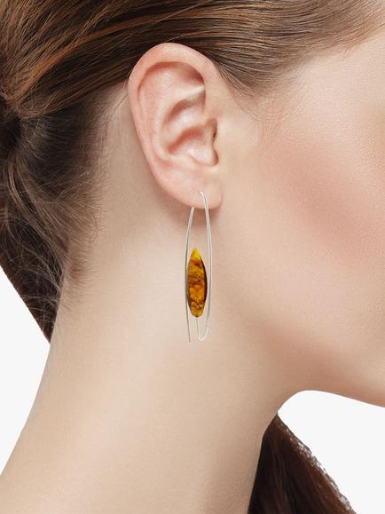 Be-Jewelled Amber Oval Hook Drop Earrings, Silver/Cognac - view 2, Silver/Cognac