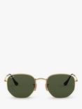 Ray-Ban RB3548N Men's Hexagonal Sunglasses, Gold/Green