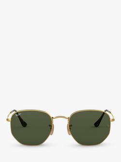 Ray-Ban RB3548N Men's Hexagonal Sunglasses, Gold/Green - view 2, Gold/Green