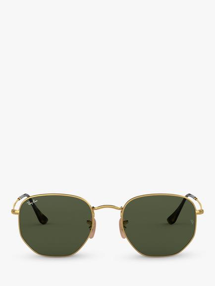 Ray-Ban RB3548N Men's Hexagonal Sunglasses, Gold/Green - view 2, Gold/Green