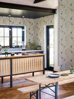 Scion Passaro Wallpaper - view 2, Ginger / Teal 111926