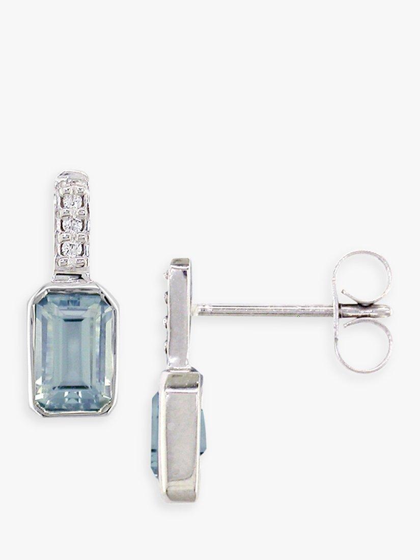 Product image 1 of 3, which shows E.W Adams 9ct White Gold Diamond and Semi-Precious Stone Drop Earrings, Aquamarine