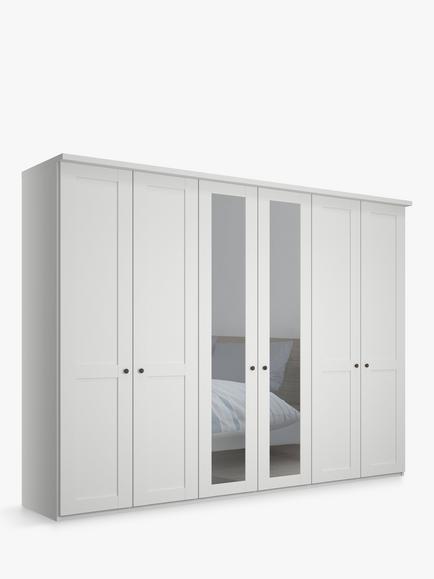 John Lewis Marlow 300cm Mirrored Hinged Wardrobe, White
