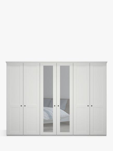 John Lewis Marlow 300cm Mirrored Hinged Wardrobe - view 2, White
