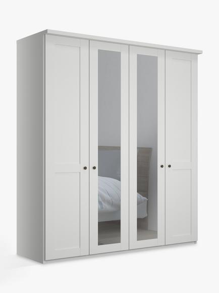 John Lewis Marlow 200cm Mirrored Hinged Wardrobe, White