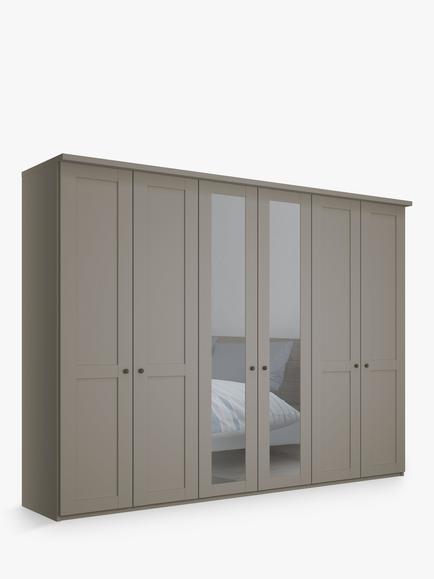 John Lewis Marlow 300cm Mirrored Hinged Wardrobe, Pebble Grey