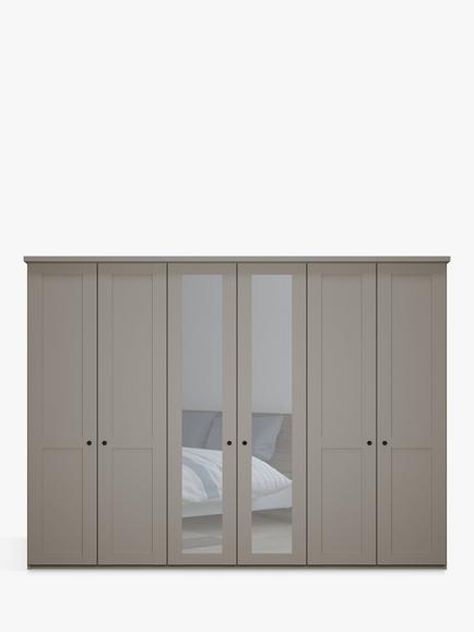 John Lewis Marlow 300cm Mirrored Hinged Wardrobe - view 2, Pebble Grey