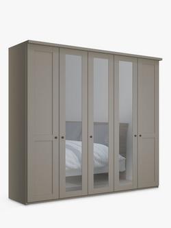 John Lewis Marlow 250cm Mirrored Hinged Wardrobe, Pebble Grey