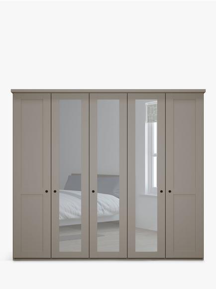 John Lewis Marlow 250cm Mirrored Hinged Wardrobe - view 2, Pebble Grey
