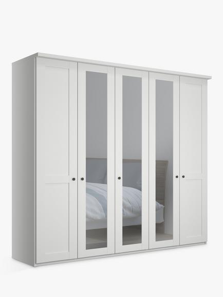 John Lewis Marlow 250cm Mirrored Hinged Wardrobe, White