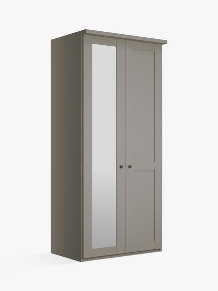 John Lewis Marlow 100cm Hinged Wardrobe with Left Mirror, Pebble Grey