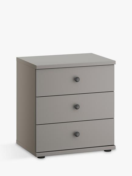 John Lewis Marlow 3 Drawer Bedside Table, 50cm, Pebble Grey