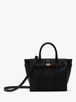 Mulberry Mini Bayswater Zipped Classic Grain Leather Tote Bag, Black