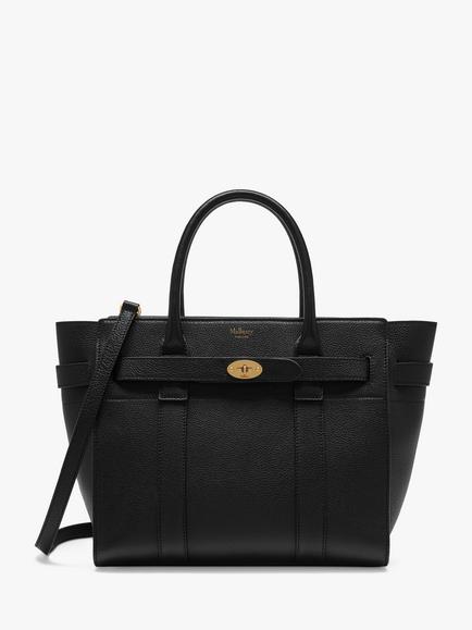 Mulberry Bayswater Zipped Small Classic Grain Leather Tote Bag, Black