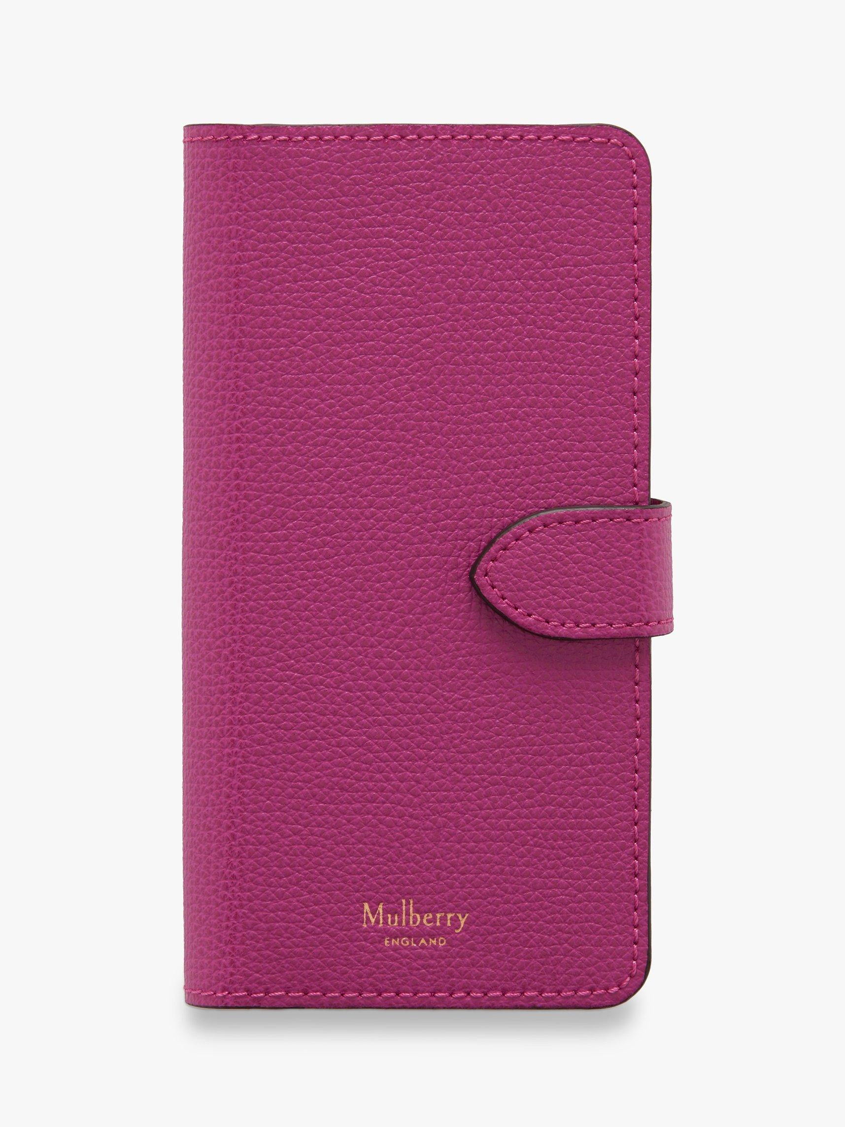 Mulberry Cross Grain Leather iPhone Flip Case, Deep Pink