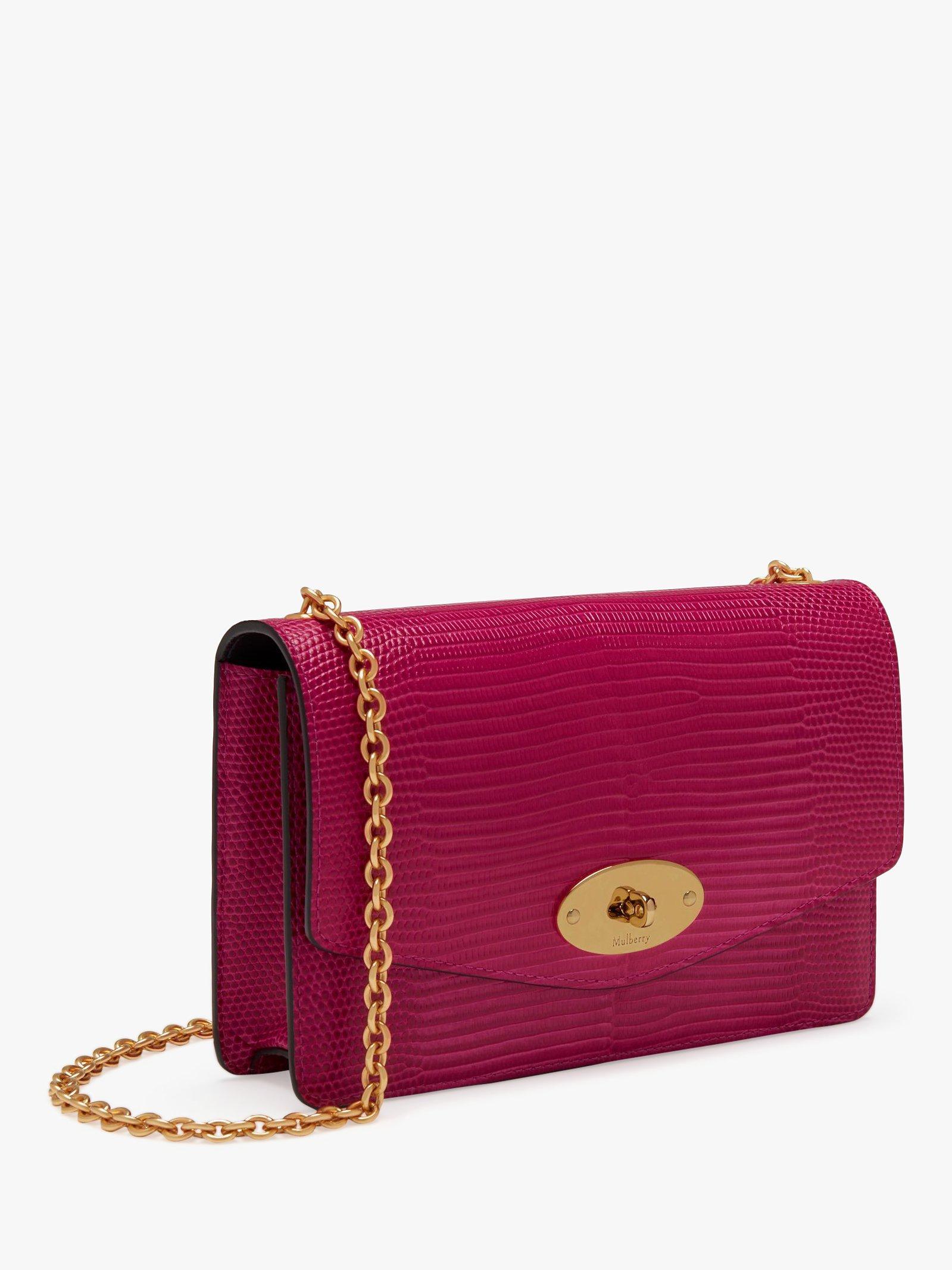 Mulberry Small Darley Lizard Embossed Leather Cross Body Bag Deep Pink