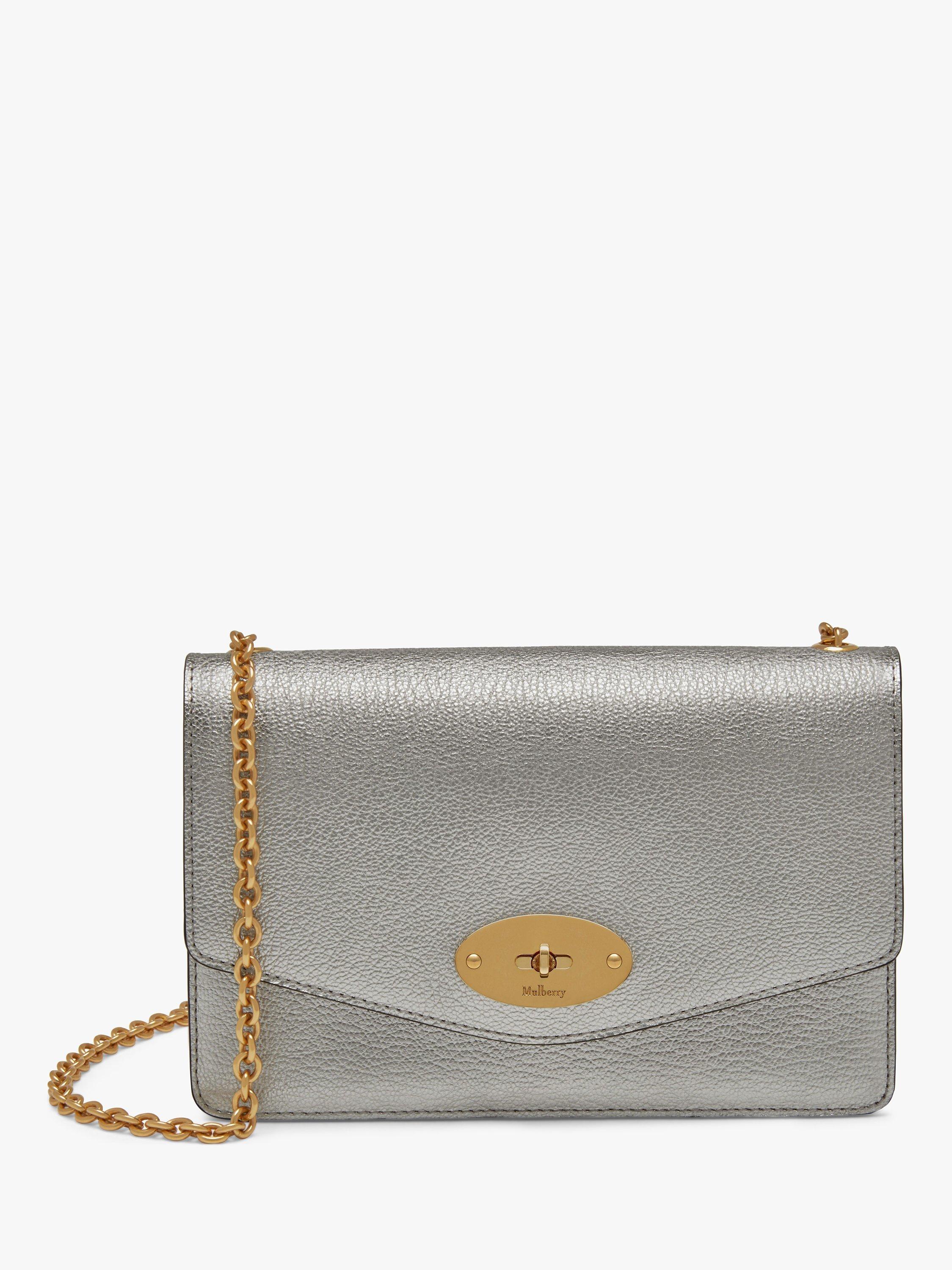 Mulberry Small Darley Metallic Printed Calf Leather Cross Body Bag Light Silver