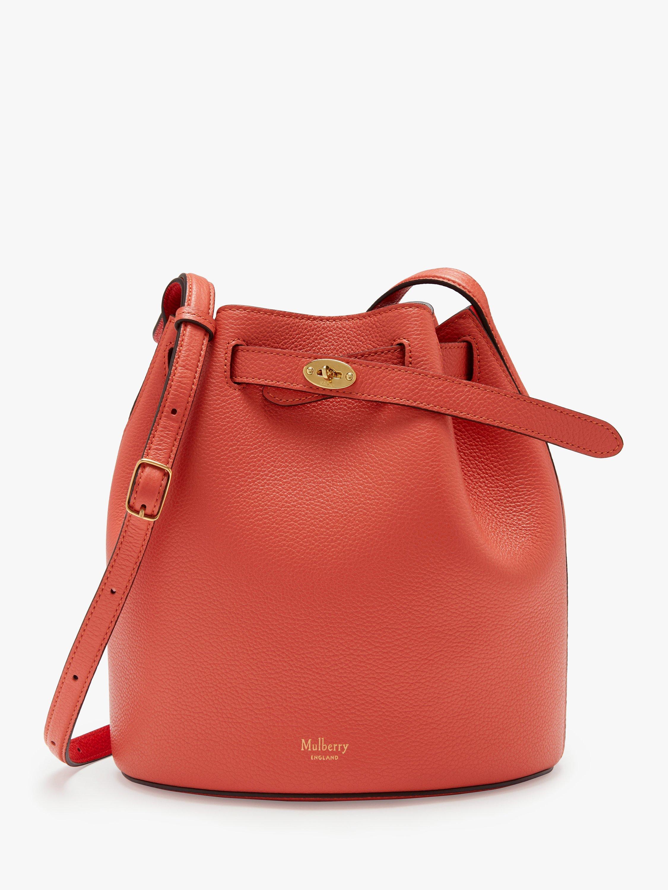 Mulberry Abbey Small Classic Grain Leather Bucket Bag, Coral Rose